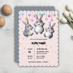 Invitation Fête de Bébé Lapin de Sauteurs Colorés et Amusants