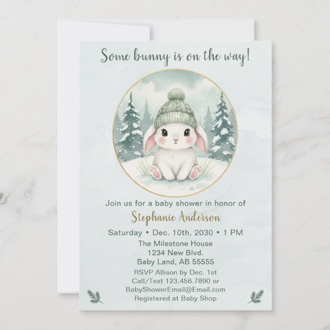 Invitation Fête de bébé lapin d'hiver Neutre (Devant)