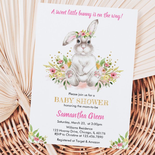 Invitation Fête de Bébé Lapin Floral (Créateur téléchargé)