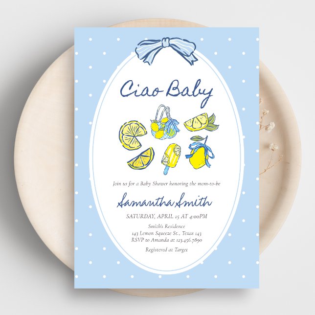 Invitation Fête de Bébé Lemon Ciao Baby (Ciao Baby Lemon Coquette Baby Shower Invitation)