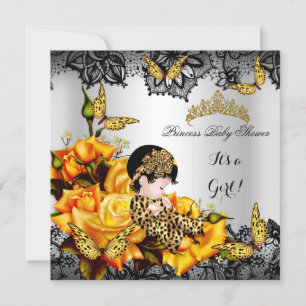 Invitation Fête de bébé léopard fille papillon jaune gris