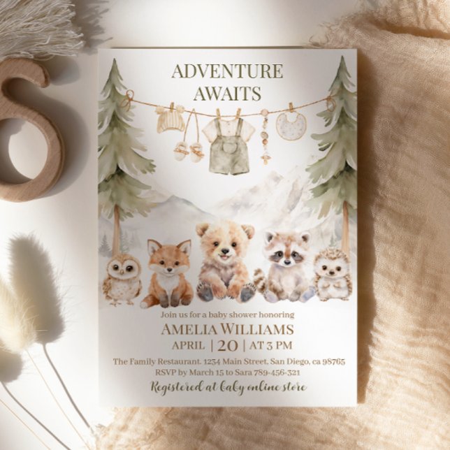 Invitation Fête de Bébé Les Aventures Attendent les Animaux d (Créateur téléchargé)