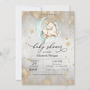 Invitation Fête de bébé Licorne Céleste Lune Étoiles