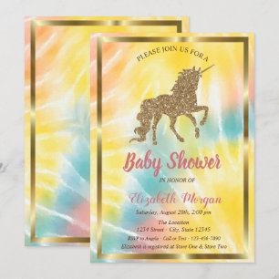 Invitation Fête de bébé Licorne Paillettes Dorées Élégante Ti