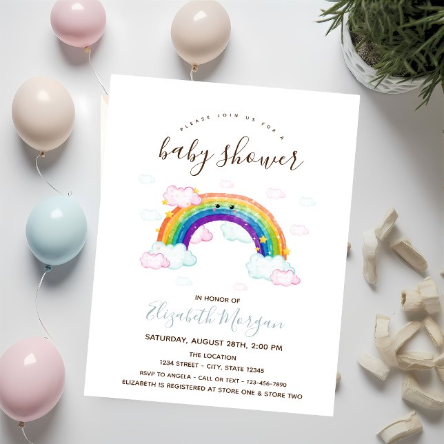 Invitation Fête de bébé Licorne Rayures Arc-en-ciel (Créateur téléchargé)