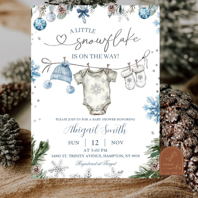 Invitation Fête de bébé Linge de Noël Flocon de neige (Créateur téléchargé)