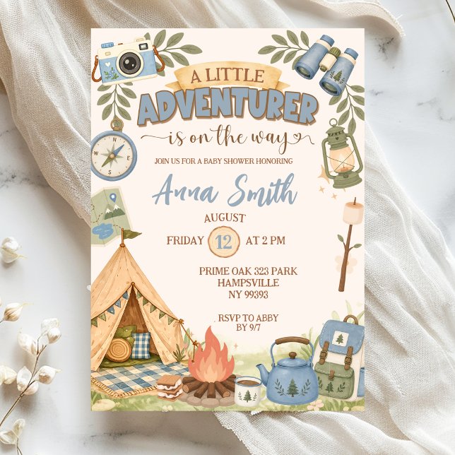 Invitation Fête de Bébé Little Adventurer Bleu En Route (Créateur téléchargé)