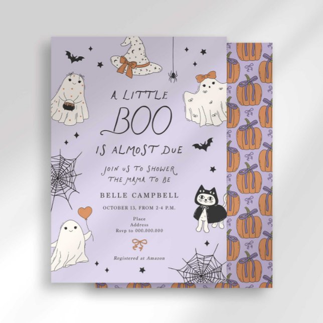 Invitation Fête de Bébé Little Boo Préparée Violet (Créateur téléchargé)