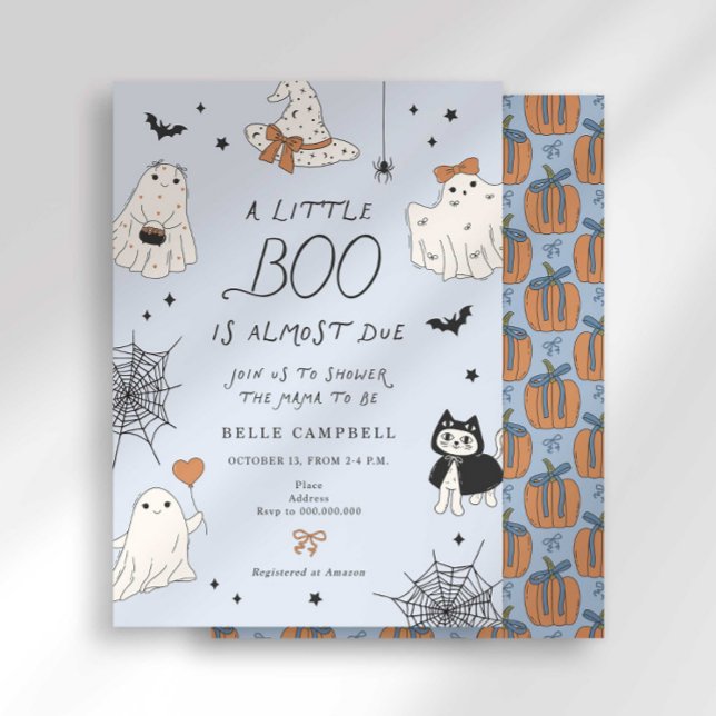 Invitation Fête de bébé Little Boo Preppy Blue Ghost (Créateur téléchargé)