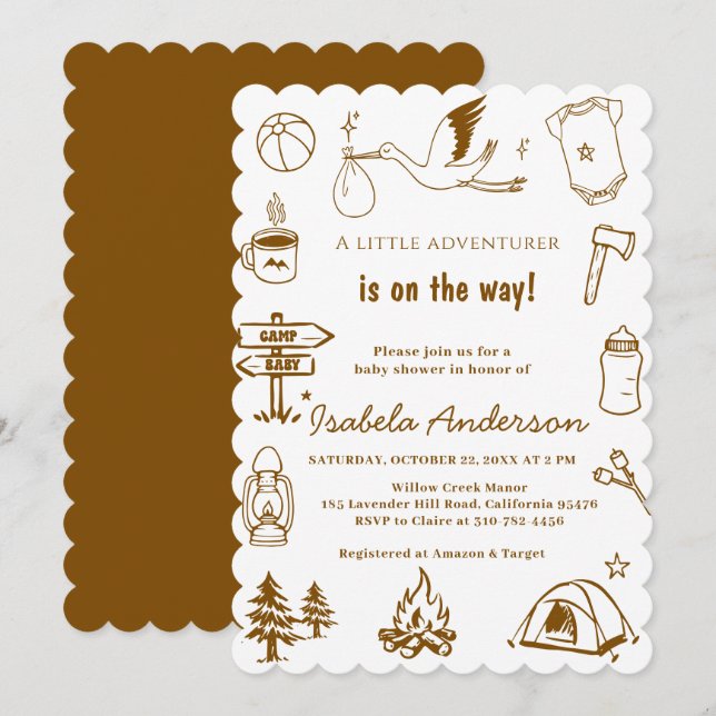 Invitation Fête de bébé Little Camper Doodle garçon  (Devant / Derrière)
