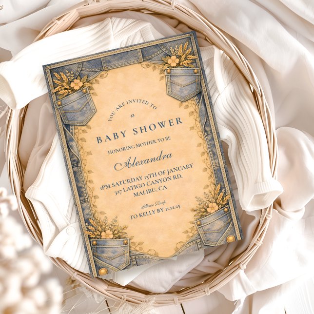 Invitation Fête de Bébé Little Cowboy en Jean Bleu (Créateur téléchargé)