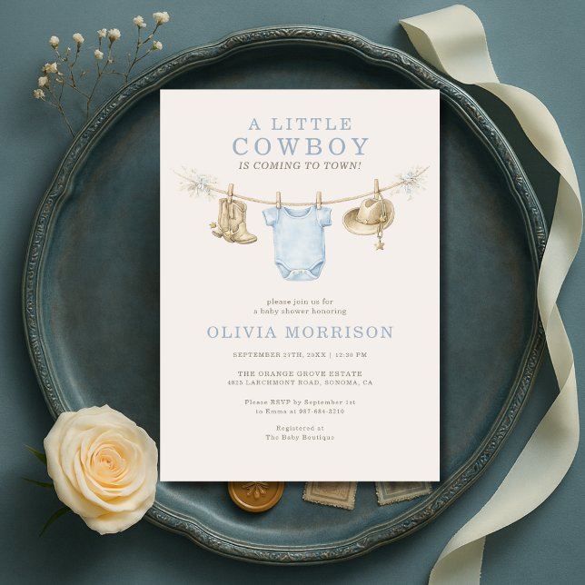 Invitation Fête de bébé Little Cowboy Rodeo Ranch Clothesline (Créateur téléchargé)