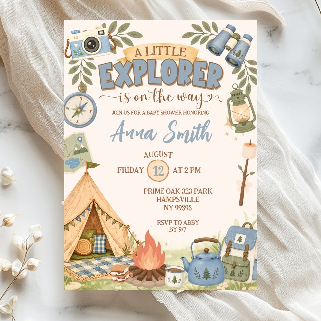 Invitation Fête de Bébé Little Explorer Bleu en Route  (Créateur téléchargé)