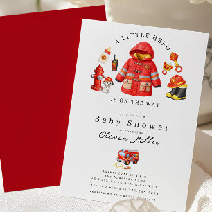 Invitation Fête de Bébé Little Hero Pompiers