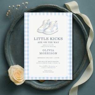 Invitation Fête de bébé Little Kicks Boy Blue Shoes