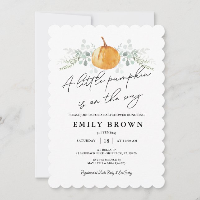 Invitation Fête de bébé Little Pumpkin sans révélation de sex (Devant)