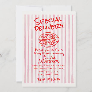 Invitation Fête de Bébé Livraison Spéciale Pizza Rose Aurore