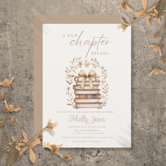 Invitation Fête de bébé Livre d'Histoire Arc Nouveau (New Chapter Storybook Bow Baby Shower Invitation)
