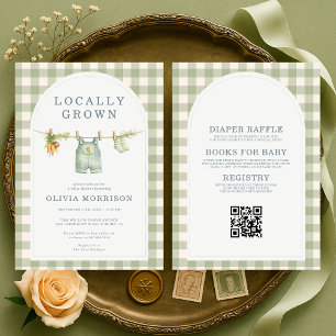 Invitation Fête de Bébé Local Tout en Un Vert Gingham