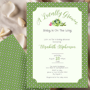 Invitation Fête de Bébé Localement Cultivé Points Vert Sauge