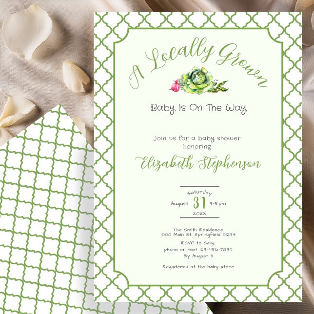 Invitation Fête de Bébé Localement Cultivé Vert Sauge (Créateur téléchargé)