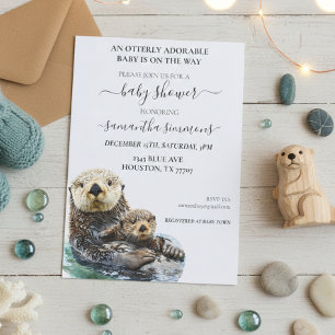 Invitation Fête de Bébé Loutre de Mer Aquarelle Adorable
