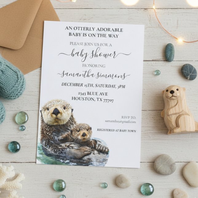 Invitation Fête de Bébé Loutre de Mer Aquarelle Adorable (Créateur téléchargé)