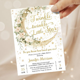 Invitation Fête de Bébé Lune Étoile Scintillante Genre Neutre