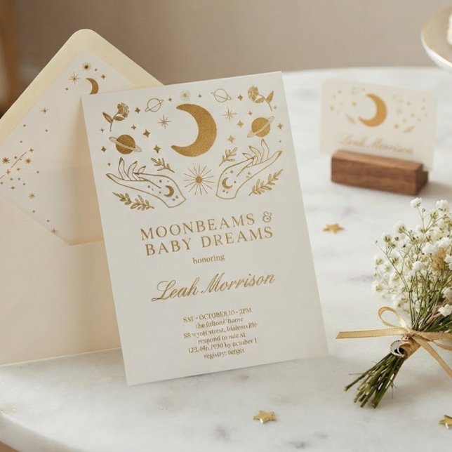 Invitation Fête de Bébé Lune & Étoiles Brille Petite Étoile (Créateur téléchargé)
