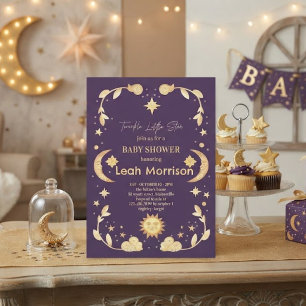 Invitation Fête de Bébé Lune & Étoiles Scintille Petite Étoil