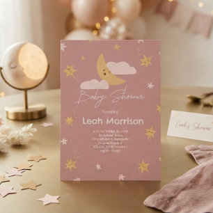 Invitation Fête de Bébé Lune & Étoiles Scintille Petite Étoil