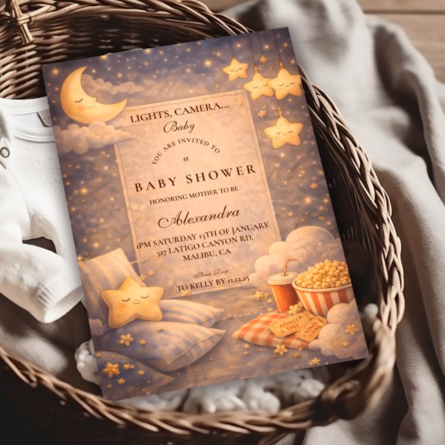 Invitation Fête de Bébé Magie de Cinéma Popcorn (Créateur téléchargé)