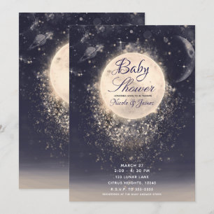 Invitation Fête de Bébé Magie de Rêve Lunaire Étincelles Cosm