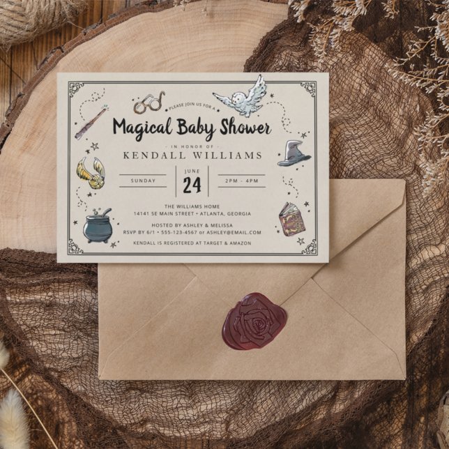 Invitation Fête de bébé magique Harry Potter, Hibou sorcier & (Invitation on table)