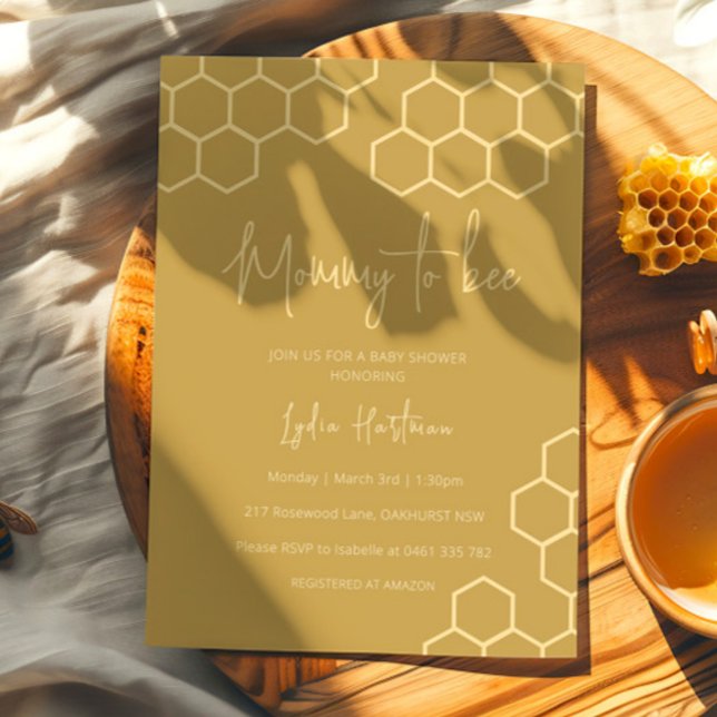 Invitation Fête de Bébé Maman Devenue Abeille Alvéoles Doré B (Créateur téléchargé)