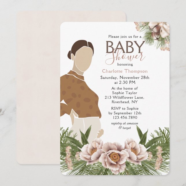 Invitation Fête de Bébé Maman Enceinte Rose Tendre (Devant / Derrière)