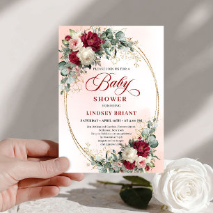 Invitation Fête de bébé Marsala Bohème Sophistiquée Florale O