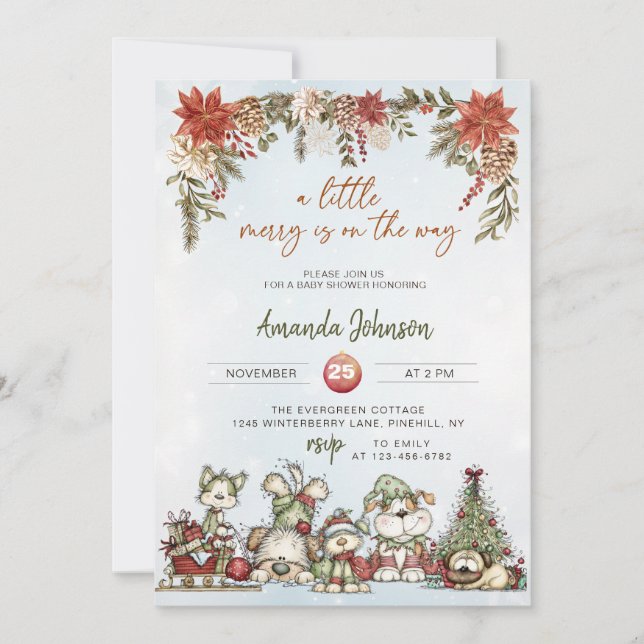 Invitation Fête de bébé Merry Puppy d'hiver (Devant)
