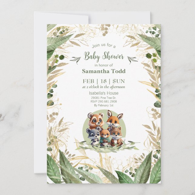 Invitation Fête de Bébé Merveilles de la Forêt (Devant)