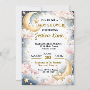 Invitation Fête de Bébé Mignon Outre Lune