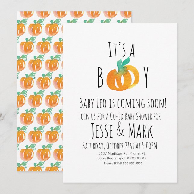 Invitation Fête de Bébé Mini Citrouilles Aquarelle Moderne  (Devant / Derrière)