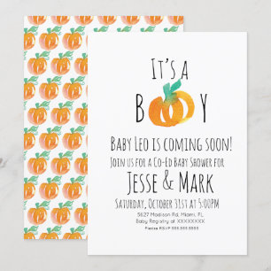 Invitation Fête de Bébé Mini Citrouilles Aquarelle Moderne 