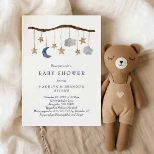 Invitation Fête de Bébé Mobile Ciel Nocturne Rustique Lune et