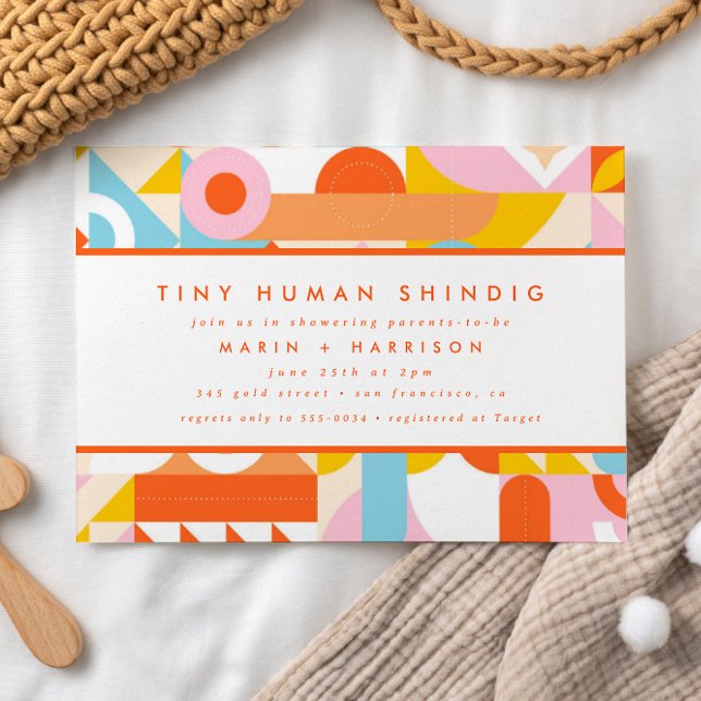 Invitation Fête de Bébé Moderne Funky Orange pour Petit Humai (Créateur téléchargé)