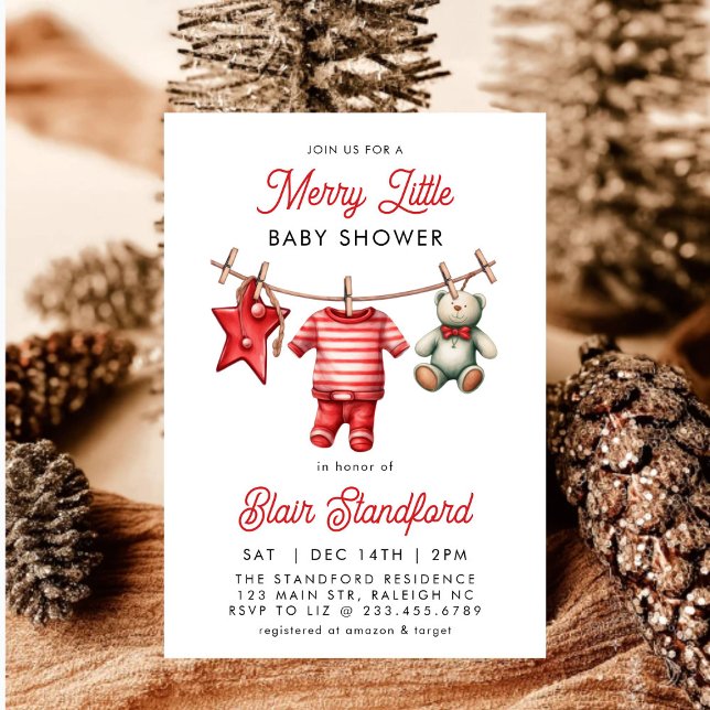 Invitation Fête de bébé moderne rouge joyeux petit Noël (Créateur téléchargé)
