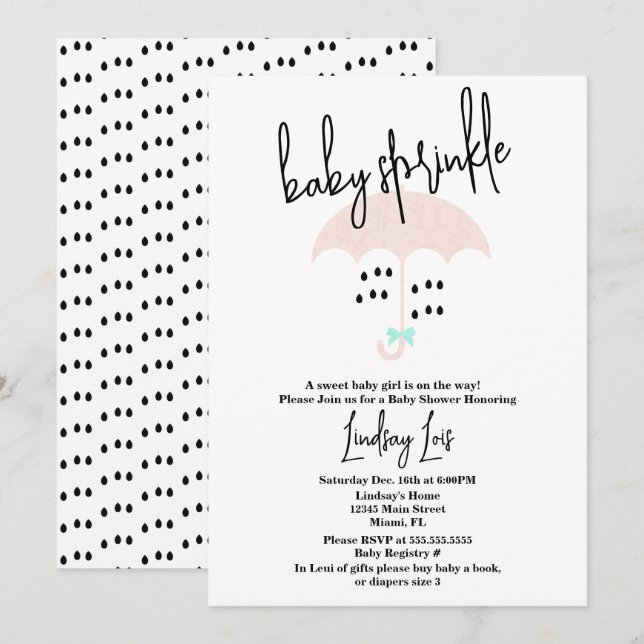 Invitation Fête de bébé moderne saupoudré rose sarcelle (Devant / Derrière)
