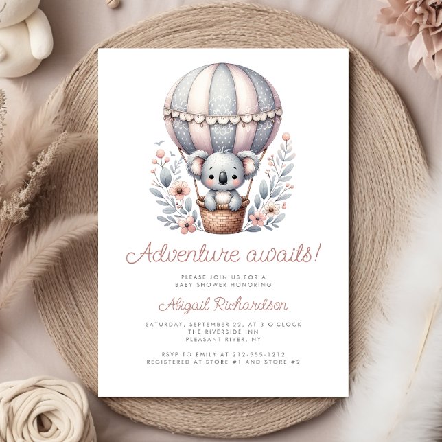 Invitation Fête de Bébé Montgolfière Koala Aventures à Venir (Créateur téléchargé)