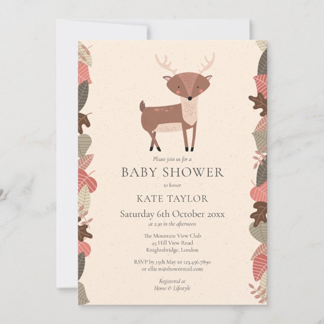 Invitation Fête de bébé neutre avec cerf de la forêt Sprinkle (Devant)