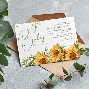Invitation Fête de bébé neutre avec thème floral de bébé en f