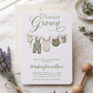 Invitation Fête de Bébé Neutre Corde à Linge Vêtements Locaux